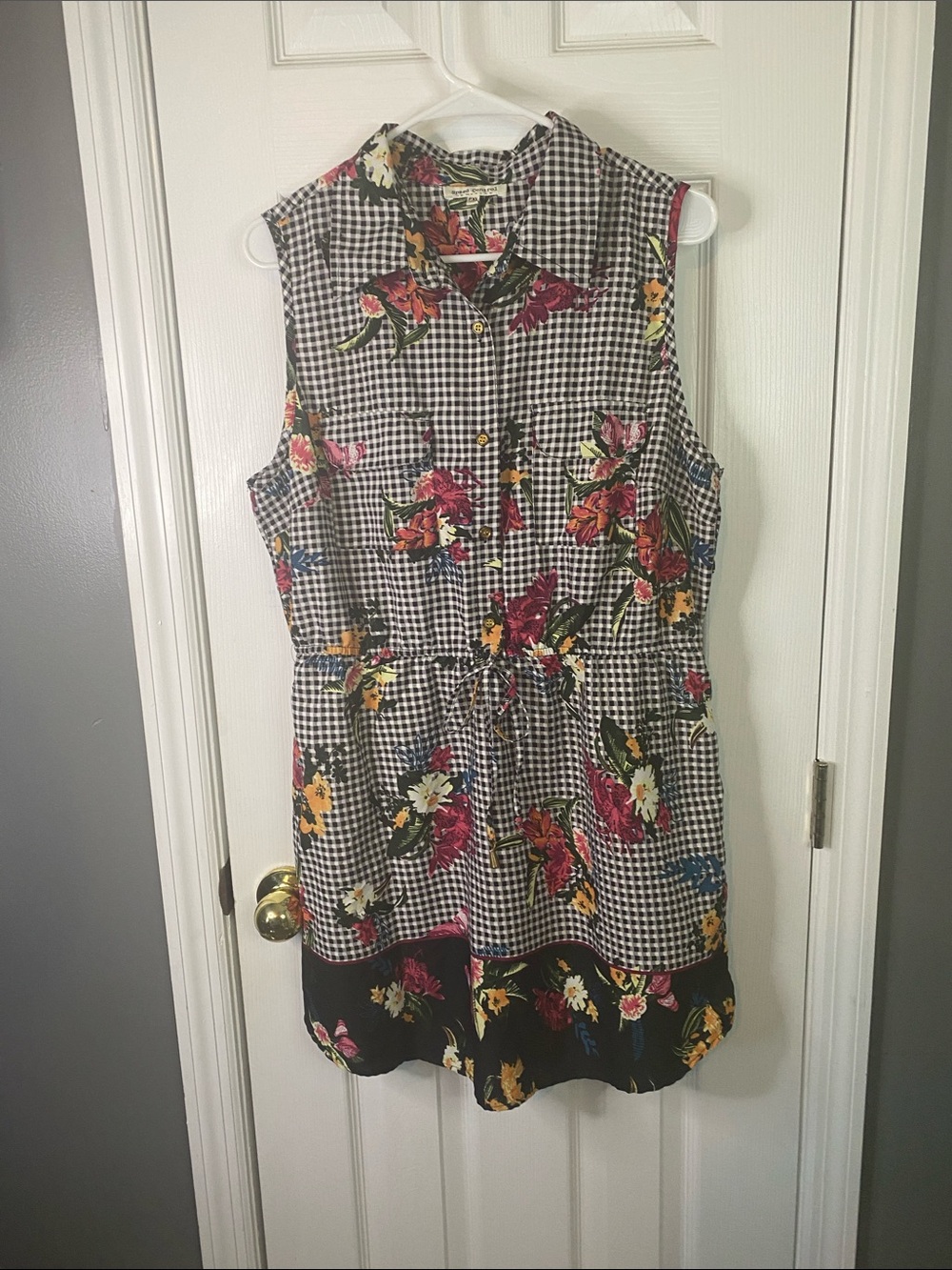 Speed Control Black-and-White Gingham Floral Dress size P XLarge.